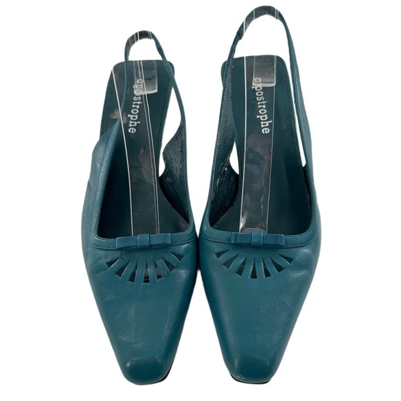 Apostrophe womens heels size 8 Grace teal leather 90s slingbacks - Picture 2 of 14